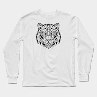 Biomechanical Tiger: An Advanced Futuristic Graphic Artwork with Abstract Line Patterns Long Sleeve T-Shirt